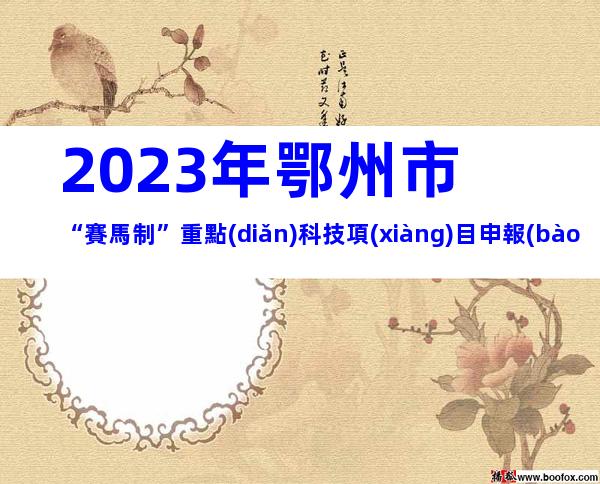 2023年鄂州市“賽馬制”重點(diǎn)科技項(xiàng)目申報(bào)條件、時(shí)間、流程指南